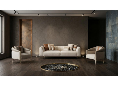 Luxuriöses Wohnzimmer-Set beigefarbener 3-Sitzer-Sofa Sessel Moderne Möbel