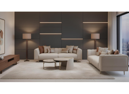 Beiges Wohnzimmer-Set 3-Sitzer-Sofa runder Couchtisch Wohnzimmermöbel