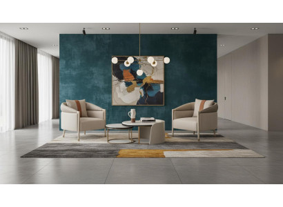 Modernes Wohnzimmer-Set in Beige Sessel runder Couchtisch Wohnzimmermöbel