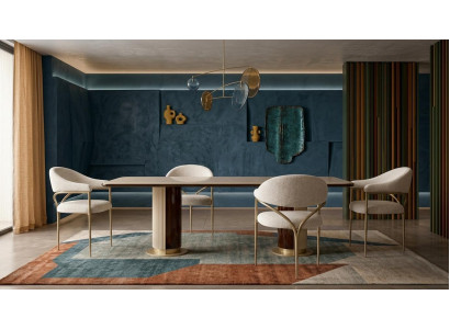 Elegantes beiges Esszimmer-Set rechteckiger Esstisch Stühle Designermöbel