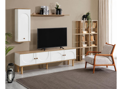 Skandinavisches TV-Lowboard mit 2 Wandregalen im modernen Holzdesign