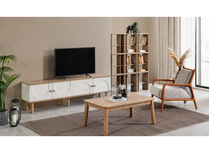 Skandinavisches TV-Lowboard und Couchtisch im modernen Holzdesign