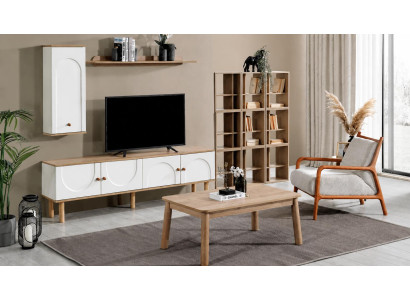 Skandinavisches Möbelset: TV-Lowboard, Couchtisch und 2 Wandregale