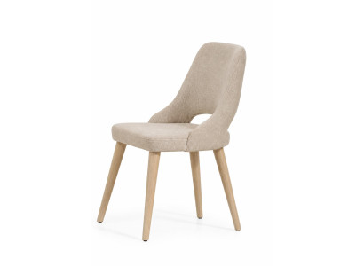 Moderner Essstuhl aus Eiche mit beigem Stoffbezug und elegantem Design