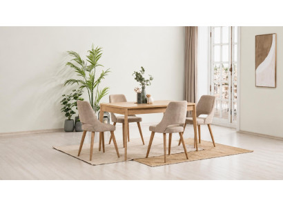 Eleganter Esszimmer Set aus Holz mit 4 Stühlen und modernem Tisch
