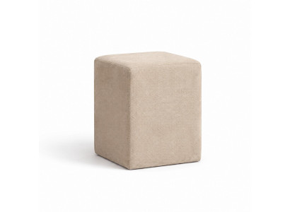 Beiger Würfelpouf im minimalistischen Design mit weichem Stoffbezug
