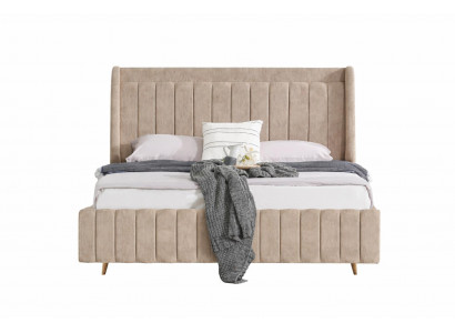 Beige Polsterbett mit Steppdesign und Holzbeinen für Ihr Schlafzimmer
