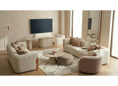 Lux Beige 3-Sitzer 2-Sitzer Sofa Sessel Couchtisch und Fernsehsrank