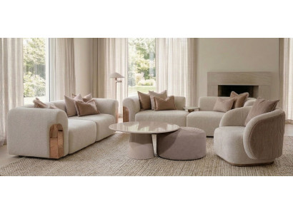 Modernes beiges Wohnzimmer-Set 3-Sitzer-Sofa 2-Sitzer-Sofa Sessel Couchtisch