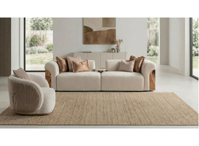 Luxuriöses beiges Wohnzimmer-Set 3-Sitzer-Sofa mit Tisch Sessel Designermöbel
