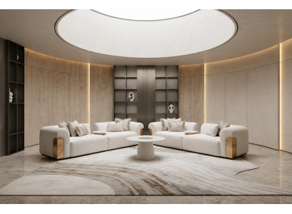 Modernes beiges Wohnzimmer-Set 3-Sitzer-Sofa runder Couchtisch Wohnzimmermöbel
