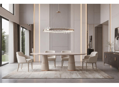 Luxuriöses beigefarbenes Esszimmer-Set großer Esstisch Stühle Esszimmermöbel