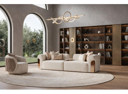 Schönes beiges Wohnzimmer-Set 3-Sitzer-Sofa mit Tisch Sessel hochwertige Möbel