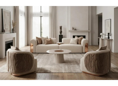 Beiges Wohnzimmer-Set 3-Sitzer-Sofa Sessel Couchtisch Wohnzimmermöbel
