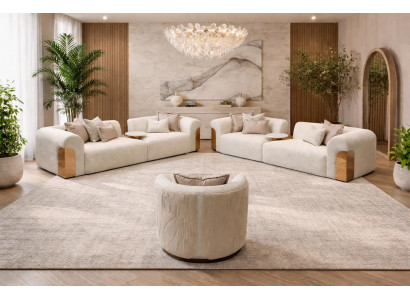 Elegantes beiges Wohnzimmer-Set 3-Sitzer-Sofa Sessel Wohnzimmermöbel