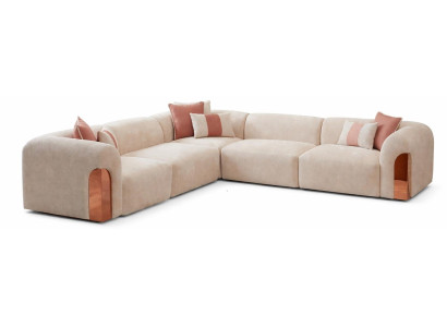 Luxuriöses beiges Ecksofa Stoffsofa großes bequemes Sofa Wohnzimmermöbel