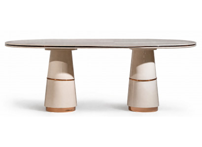 Beiger ovaler Esstisch großer Holztisch Designertisch  Esszimmermöbel