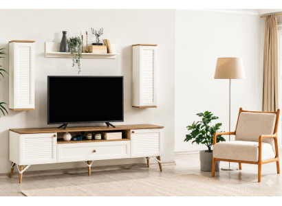 Modernes Set aus TV-Lowboard und 2 Wandregalen im skandinavischen Stil