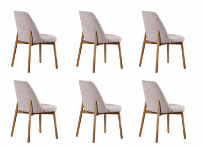 Set aus 6 modernen Esszimmerstühlen mit hellem Stoff und Holzbeinen
