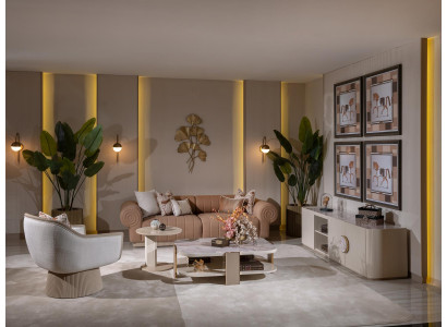 Luxuriöses großes Wohnzimmer-Set 3-Sitzer-Sofa Sessel Couchtisch TV-Schrank