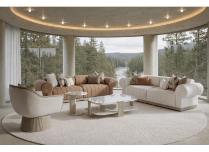 Weiß-braun Wohnzimmergarnitur 3-Sitzer-Sofa Sessel Couchtisch modern