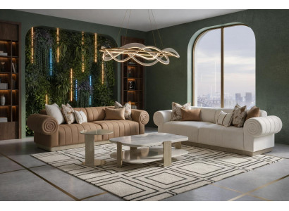 Braun-weißes Wohnzimmer-Set 3-Sitzer-Sofas Couchtisch Beistelltisch modern