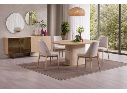 Modernes Esszimmer Möbel Set mit Sideboard Spiegel Tisch und 4 Stühlen