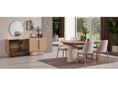 Luxus Esszimmer Komplettset mit Tisch 4 Stühlen Sideboard Spiegel