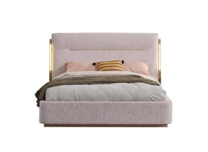 Modernes Polsterbett mit LED Beleuchtung in Beige Stoff Design