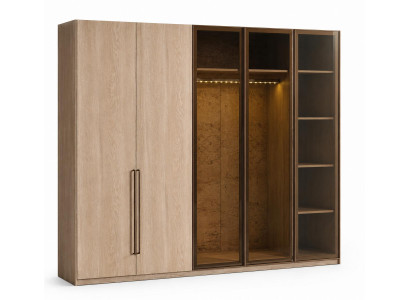 Moderner Kleiderschrank mit Glasfront und LED Beleuchtung Eiche