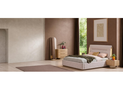 Modernes Schlafzimmer Set mit Polsterbett Nachttischen und Kommode