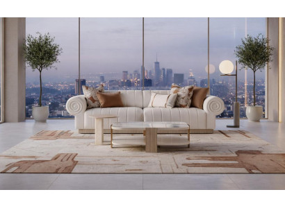 Weißes Wohnzimmer-Set weiches 3-Sitzer-Sofa Couchtisch Beistelltisch Modern