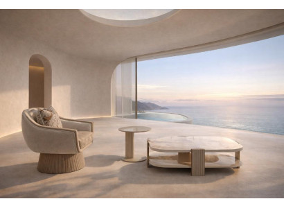 Beiges Wohnzimmer-Set Design-Sessel Couchtisch Beistelltisch Wohnzimmermöbel