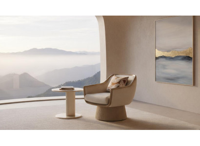 Modernes Wohnzimmer-Set Polstersessel beiger Beistelltisch Wohnzimmermöbel