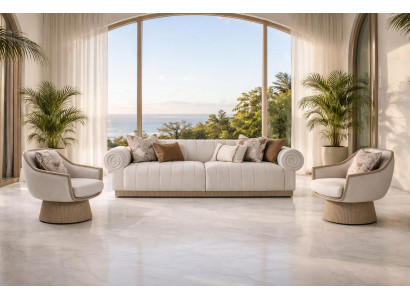 Modernes Wohnzimmer-Set weißes 3-Sitzer-Sofa  Sessel Designermöbel