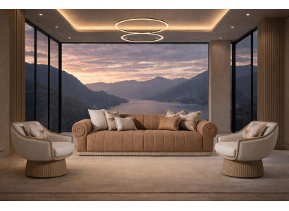 Luxuriöses Wohnzimmer-Set braunes 3-Sitzer-Sofa Sessel hohe Qualität