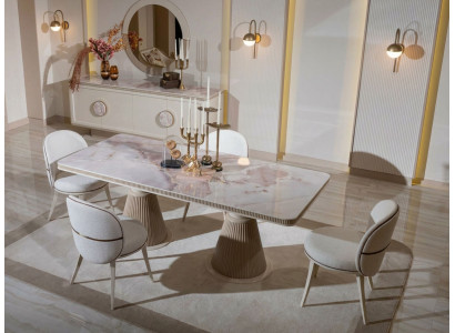 Modernes Esszimmer-Set luxuriöser Esstisch Stühle Sideboard Spiegel