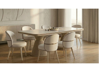Beiges stilvolles Esszimmer-Set großer Esstisch Stühle luxuriös hochwertig