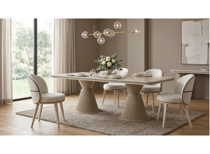 Luxuriöses beiges Esszimmer-Set rechteckiger Esstisch Stühle Designermöbel