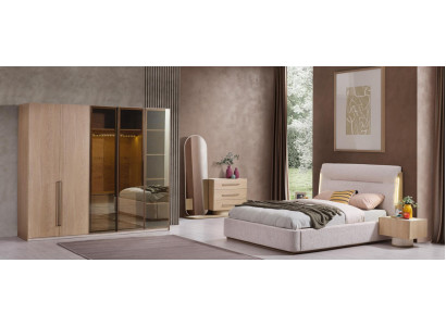 Elegantes Schlafzimmer Set mit Bett, Kleiderschrank, 2 Kommoden