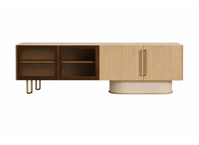 Elegantes TV-Lowboard aus Holz mit Glasfront und Stauraum Design