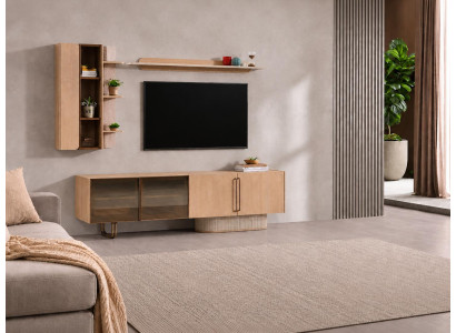 Modernes Wohnzimmer Set mit TV-Lowboard und 2 Wandregalen Design