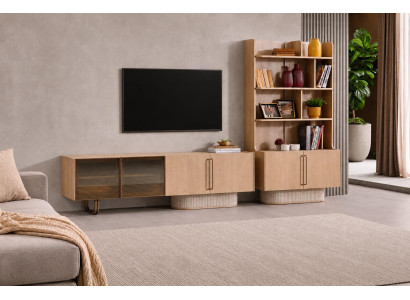 Modernes Wohnzimmer Set mit TV-Lowboard und stilvollem Buchregal