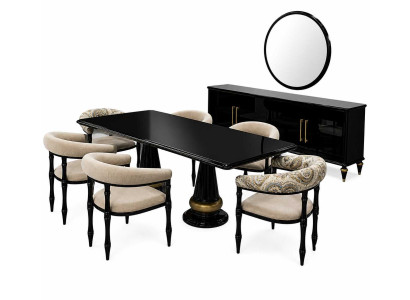 Komplettes Esszimmer Esstisch mit 6x Stühle Moderner Sideboard Design Set 5tlg