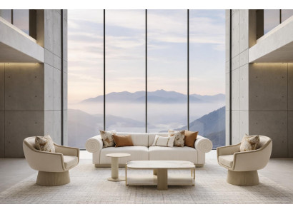 Weißes Wohnzimmer-Set großes 3-Sitzer-Sofa Sessel rechteckiger Couchtisch