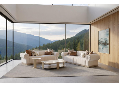 Luxuriöses weißes Wohnzimmer-Set 3-Sitzer-Sofas Couchtisch Beistelltisch