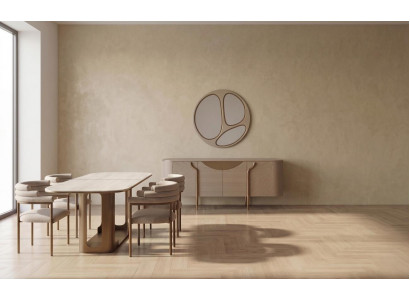 Beiges Esszimmer-Set großer Esstisch  Stühle Sideboard Spiegel Esszimmermöbel