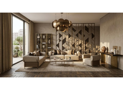 Luxuriöses Wohnzimmer-Set beiges 3-Sitzer-Sofa Sessel Couchtisch Designermöbel