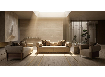 Beiges Wohnzimmer-Set 3-Sitzer-Sofa Sessel modern hochwertig luxuriös