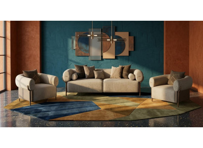Stilvolles beiges Wohnzimmer-Set 3-Sitzer-Sofa zwei Sessel modern hochwertig